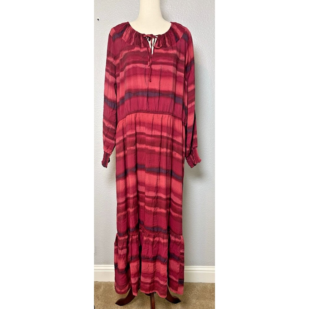 Terra Sky NWOT red hues maxi dress long sleeve sz 2X pockets cottagecore comfort